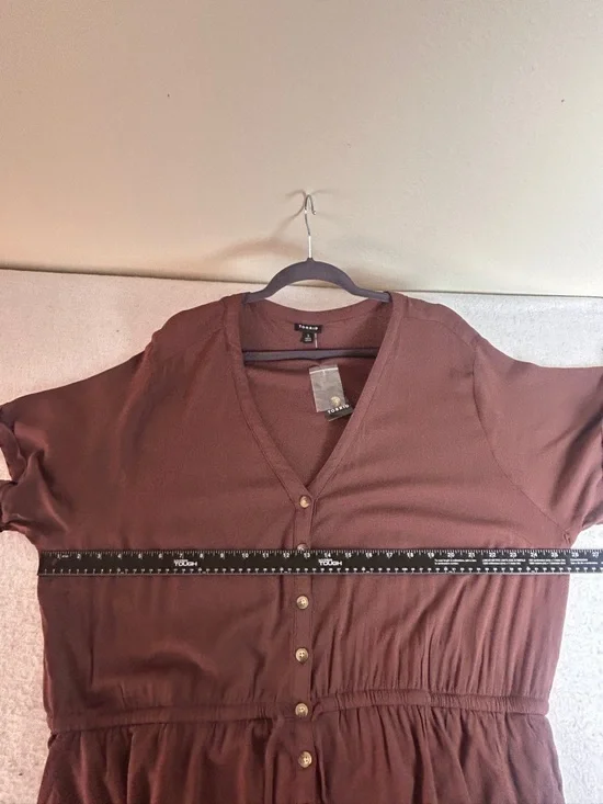 Torrid Romper Womens 3X Brown Rayon Slub Button Front V-Neck Tie Waist Pockets - Picture 13 of 16